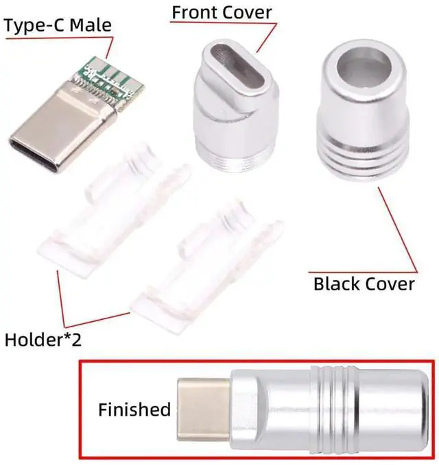 Alt view image 2 of 7 - AJMRTC USB 3.1 TypeC Male SolderType Plug Connector, Silver Aluminum Alloy Housing DIY Repair Replacement Connector for 4.0mm6.0mm Diameter Cable, DIY Cable Assembly Custom Repair Parts