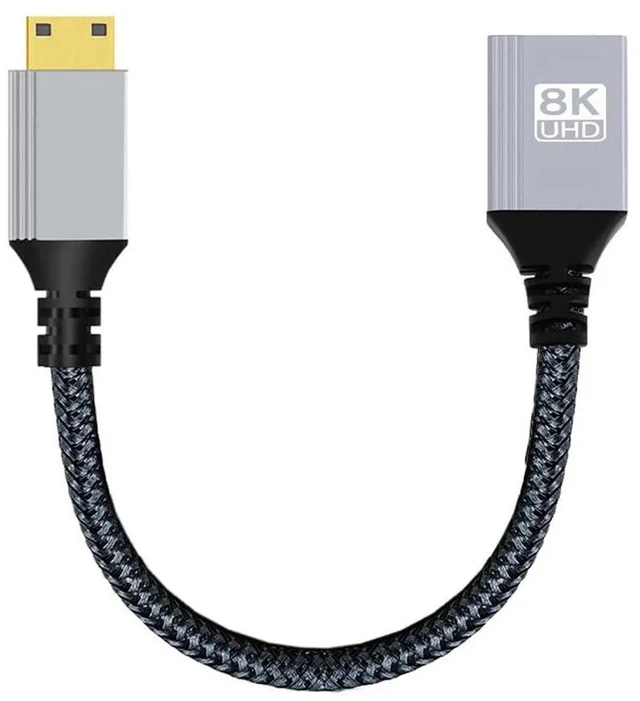 Main image of AJMRTC 8K MiniHDMI 2.1 Male to HDMI Female Extension HDTV Cord, 48Gbps 8K@60Hz 4K@120Hz HDR eARC HDCP2.3 Adapter Cable for DV Camera DSLR Camcorder Laptop Portable Monitor Projector
