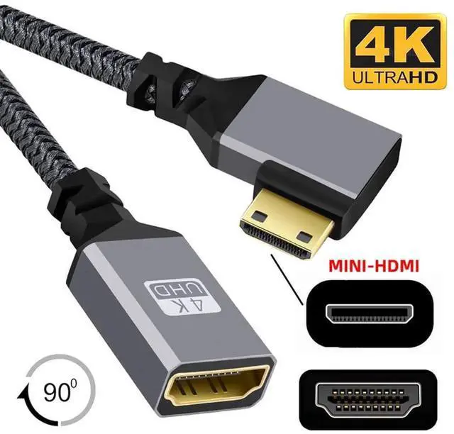 Alt view image 6 of 7 - AJMRTC 4K MiniHDMI 1.4 Male 90 Degree Right Angled to HDMI Female Extension Cable, 10.2Gbps 4K@30Hz 3D ARC HDCP Adapter Cord for DV MP4 Camera Camcorder DC Laptop Portable HDTV Monitor