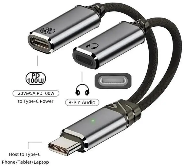Alt view image 7 of 7 - AJMRTC USBC Cable with 100W PD Power Charging + 8P Female DAC AUX Audio Output, 16bit 48kHz HiFi Music Transmission Cord for Laptop, Tablet, Smartphone TypeC AudioSupported Devices