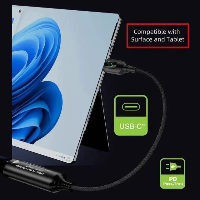Alt view image 3 of 7 - AJMRTC Rectangle Jack Input to USBC Output Charging Cable with Smart LED Power Display, PD 20V 7A Fast Charger Conversion Cord for Laptop, Smartphone, Tablet, DC Jack to TypeC Power Adapter Wire