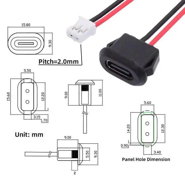 Alt view image 4 of 7 - AJMRTC 5Pcs Set DIY OEM TypeC Female Socket to 2Pin Header Cable, 2.0mm Pitch Latch Mount Type USBC Receptacle Wire Harness, DC 5V Power Supply Cable for Electronic Project DIY Repair Modification