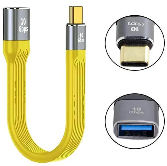 Alt view image 2 of 7 - AJMRTC Yellow Flat Slim FPC OTG Cable, USB3.1 TypeC Male Host to USB3.0 TypeA Female Adapter Cord, UltraThin Flexible Printed Circuit Data Cable for Laptop, Smartphone, Compact SpaceSaving Connect