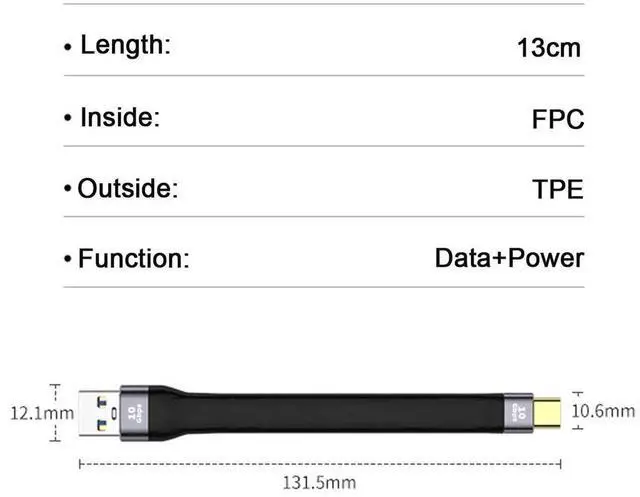 Alt view image 2 of 7 - AJMRTC 10Gbps Flat Slim FPC Data Cable, USB3.1 TypeC Male Host to USB3.0 TypeA Male UltraThin Flexible Ribbon Cord for Laptop, Smartphone, Compact Internal Wiring, DIY Hardware Modification Project