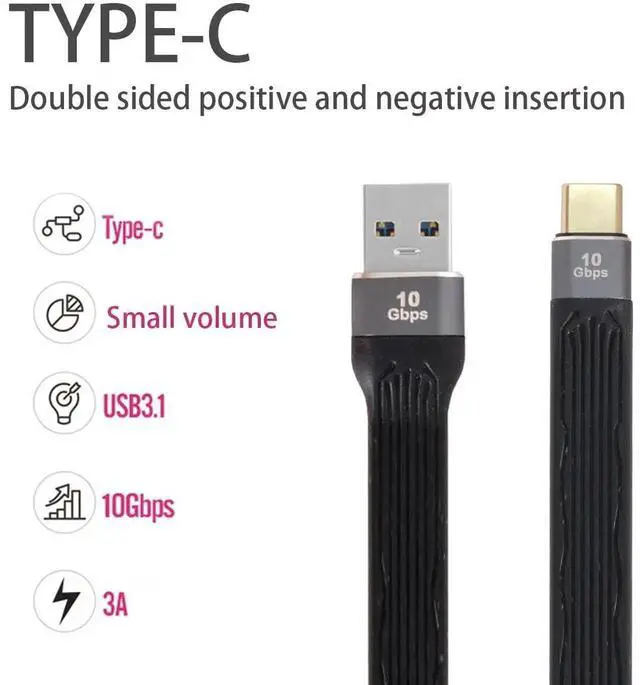 Alt view image 3 of 7 - AJMRTC 10Gbps Flat Slim FPC Data Cable, USB3.1 TypeC Male Host to USB3.0 TypeA Male UltraThin Flexible Ribbon Cord for Laptop, Smartphone, Compact Internal Wiring, DIY Hardware Modification Project