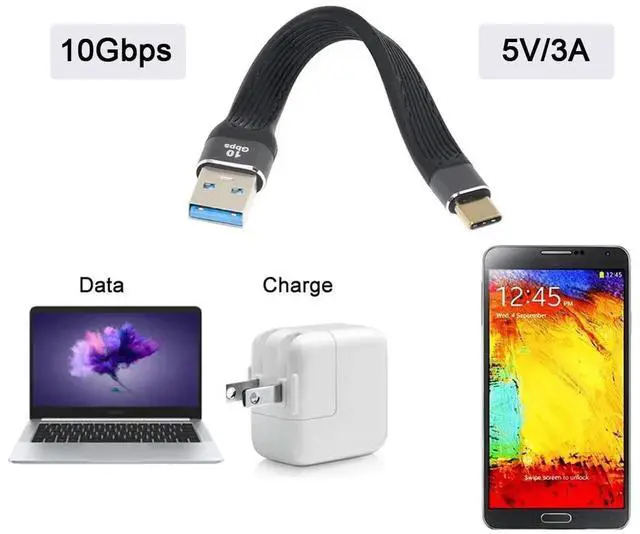 Alt view image 6 of 7 - AJMRTC 10Gbps Flat Slim FPC Data Cable, USB3.1 TypeC Male Host to USB3.0 TypeA Male UltraThin Flexible Ribbon Cord for Laptop, Smartphone, Compact Internal Wiring, DIY Hardware Modification Project