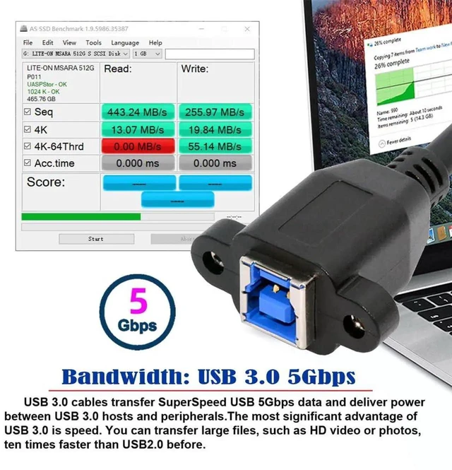 Alt view image 3 of 7 - AJMRTC 30cm USB 3.0 TypeB Female to MicroB Male Extension Cable, 5Gbps HighSpeed Data Transfer Cord for External Hard Drives, SSDs, Cameras, Printers and USB MicroB Storage Devices