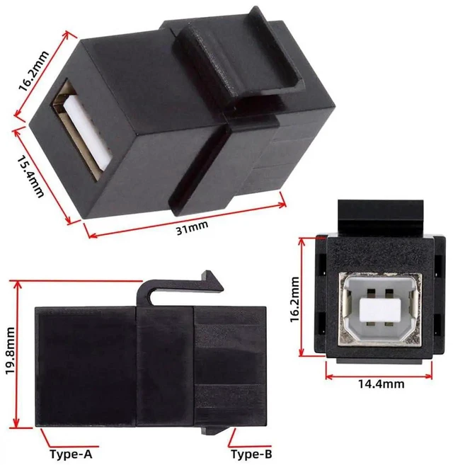 Alt view image 4 of 7 - AJMRTC USB 2.0 TypeA Female to TypeB Female Keystone Jack Coupler Adapter, WallPlate Panel Mount Keystone Insert Coupler for USB Cable Extension, Home Office Wall Outlet Panel Installation