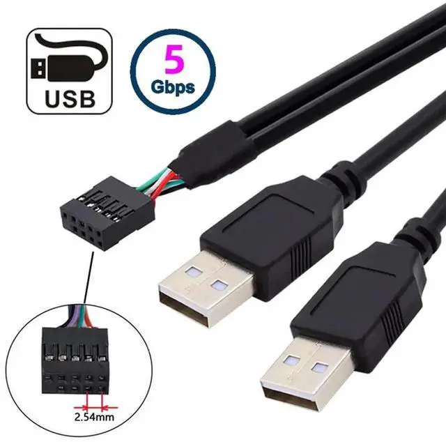 Alt view image 4 of 7 - AJMRTC 50cm Motherboard 9Pin 10Pin Female Header Housing to Dual USB 2.0 TypeA Male Cable, Internal PC Chassis Extension Cord for Front Panel USB Port Replacement and Custom PC Building