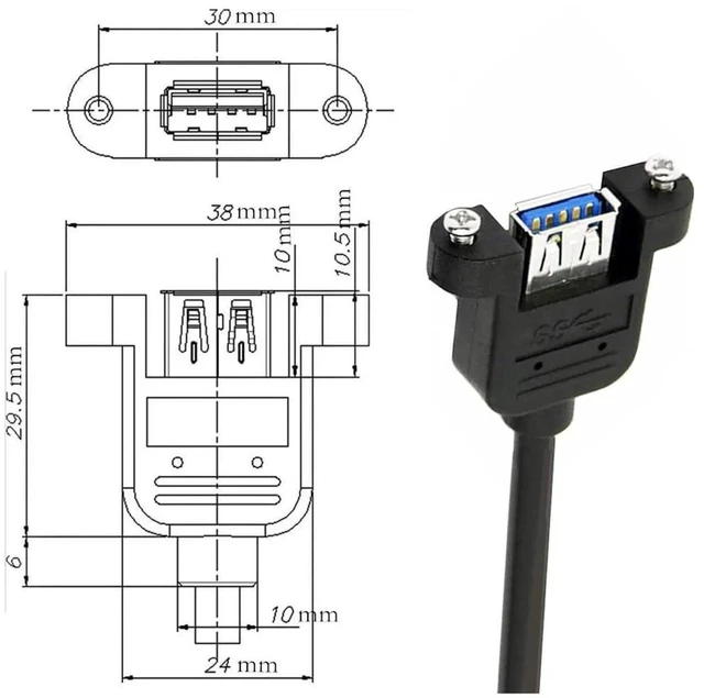 Alt view image 7 of 7 - AJMRTC 30cm 90Degree Left Angled USB 3.0 Panel Mount Cable, 5Gbps TypeA Male to Female Panel Header Extension Cord for PC Case Modding, Industrial Devices and Embedded Hardware Panel Installation