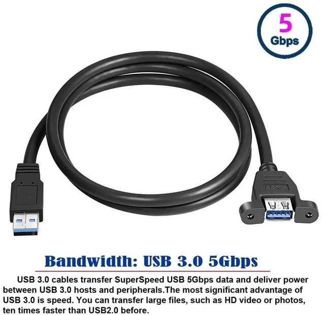 Alt view image 4 of 7 - AJMRTC 50cm 5Gbps USB 3.0 Panel Mount Extension Cable, TypeA Male to Female Panel Header Connector with Mounting Screws for PC Case Modding, Industrial Equipment and Embedded Hardware Panel Installat