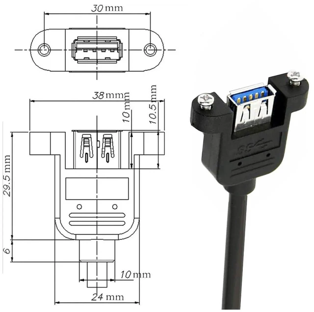 Alt view image 7 of 7 - AJMRTC 30cm 5Gbps USB 3.0 Panel Mount Extension Cable, TypeA Male to Female Panel Header Connector with Mounting Screws for PC Case Modding, Industrial Equipment and Embedded Hardware Panel Installat