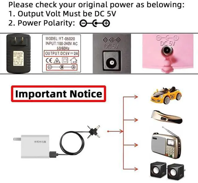 Alt view image 7 of 7 - AJMRTC 4in1 USB 2.0 TypeA Male to DC 5V Barrel Power Charging Cable, Interchangeable Tips 5.5x2.1mm,4.0x1.7mm,Mono 3.5mm,2.5mm,PowerOnly Cord for LED Strips,Speakers,Router,Fan and 5V DCPowered S