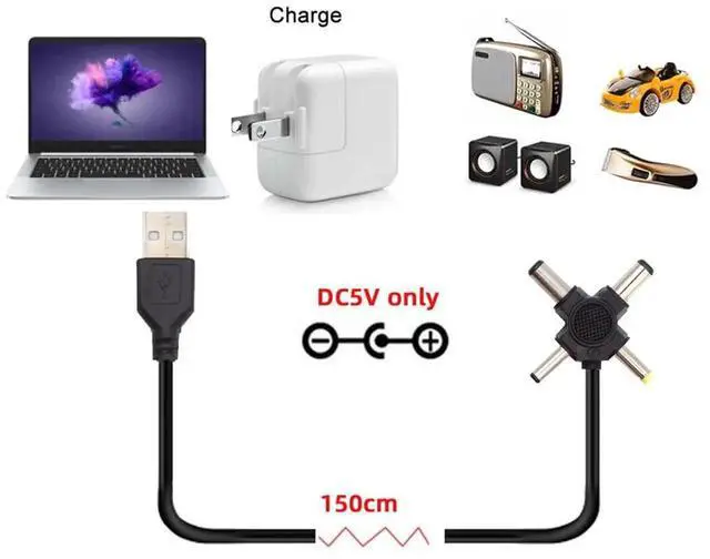 Alt view image 3 of 7 - AJMRTC USB 2.0 TypeA Male to 4in1 DC 5V Barrel Power Cable, 5.5x2.5mm 5.5x2.1mm 4.0x1.7mm 3.5x1.3mm Interchangeable DC Plug Charging Cord for 5V Small Electronics
