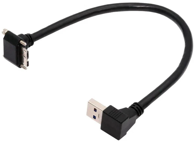 Main image of AJMRTC USB 3.0 A 90 Degree Down Angled Male to MicroB 3.0 Down Angled Locking Screw Panel Mount Cable, 25cm HighSpeed Data Transfer Cord for Industrial Camera, Embedded Device