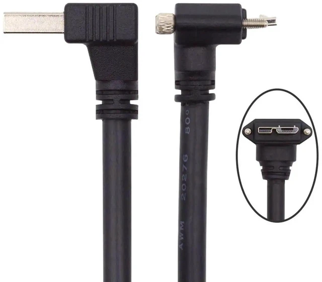 Alt view image 7 of 7 - AJMRTC USB 3.0 A 90 Degree Down Angled Male to MicroB 3.0 Down Angled Locking Screw Panel Mount Cable, 25cm HighSpeed Data Transfer Cord for Industrial Camera, Embedded Device
