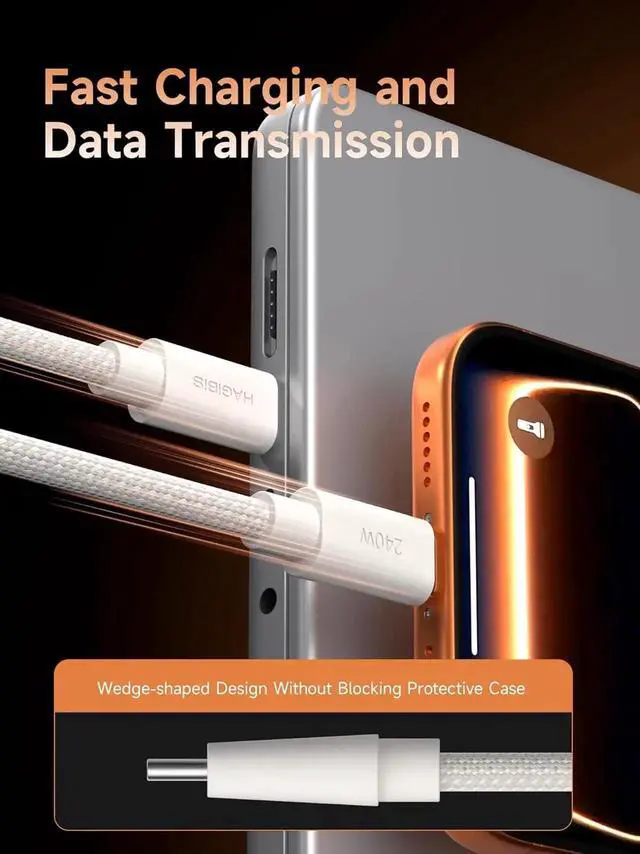 Alt view image 7 of 7 - AJMRTC Wedge Joint USBC Cable, 240W Fast Charging Flexible USB TypeC Cord, 480Mbps Data Transfer, Compatible with iPhone 17 16 15 Pro Max, MacBook Pro Air, White, 1.6FT Short Charging Cable