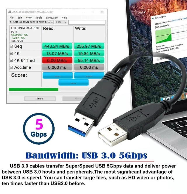 Alt view image 4 of 7 - AJMRTC Dual TypeA USB3.0 Male to MicroUSB3.0 Male Extra Power Data Cable, 60cm HighSpeed 5Gbps Cord for External Disk Drive, SSD, Camera, MP4, DualUSBA Plug for Supplemental Power Supply