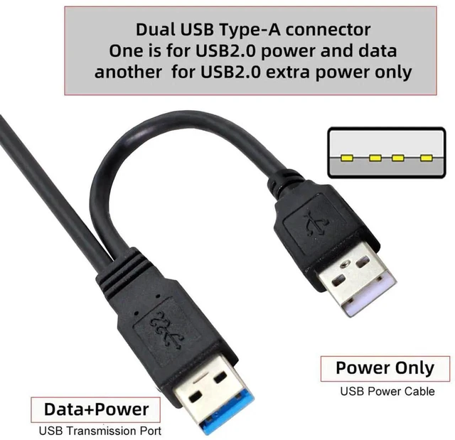 Alt view image 7 of 7 - AJMRTC Dual TypeA USB3.0 Male to MicroUSB3.0 Male Extra Power Data Cable, 60cm HighSpeed 5Gbps Cord for External Disk Drive, SSD, Camera, MP4, DualUSBA Plug for Supplemental Power Supply