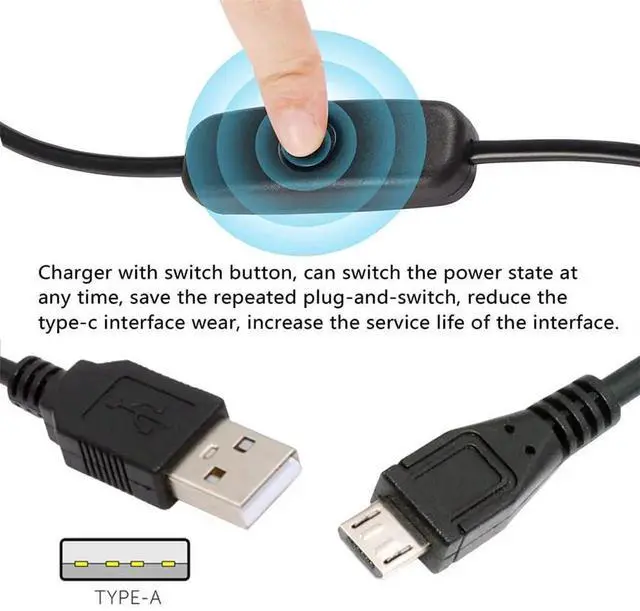 Alt view image 4 of 7 - AJMRTC USB 2.0 Power Switch Cable, TypeA to Micro USB 5Pin with OnOff Power Button, 1.5M DC 5V Control Charging Cord for Desk Lamp, Mini Fan, Camera and Other MicroUSB Powered Devices