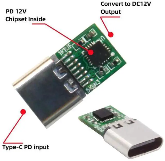 Alt view image 3 of 7 - AJMRTC USB 3.1 TypeC Female to DC 12V 3.0x1.1mm Plug Adapter, 90 Degree Angled PD Emulator Trigger, Convert USBC PD Power Source to 12V DC Barrel Jack for Mini PC, Router, CCTV, LED Strip and 12V DC