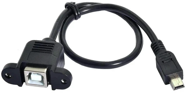 Main image of AJMRTC 5Pin Mini USB Male to USBB Female Panel Mount Cable 20CM, USB2.0 Extension Cord with Mounting Screws for Industrial Control Box, Cabinet, Printer, Scanner, Panel Hole Installation