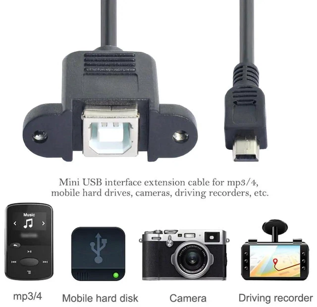 Alt view image 4 of 7 - AJMRTC 5Pin Mini USB Male to USBB Female Panel Mount Cable 20CM, USB2.0 Extension Cord with Mounting Screws for Industrial Control Box, Cabinet, Printer, Scanner, Panel Hole Installation
