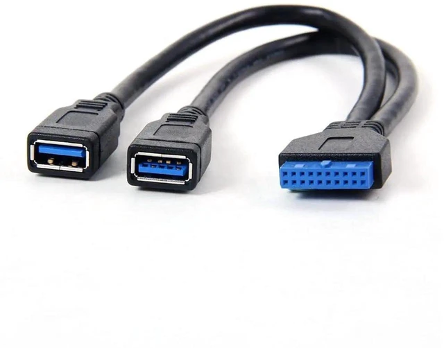 Main image of AJMRTC 2 Ports USB 3.0 Female to Motherboard 20Pin Header Cable 20cm, Internal Front Panel USB3.0 Adapter Cord for PC Case Motherboard Front Panel Connection