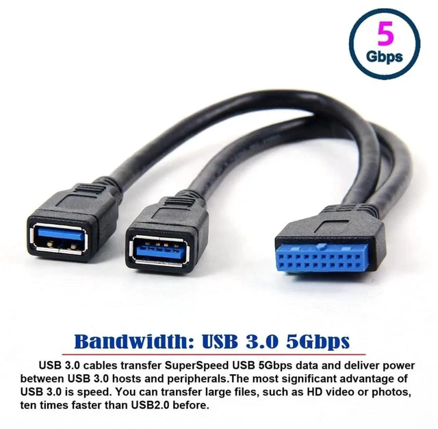 Alt view image 5 of 7 - AJMRTC 2 Ports USB 3.0 Female to Motherboard 20Pin Header Cable 20cm, Internal Front Panel USB3.0 Adapter Cord for PC Case Motherboard Front Panel Connection