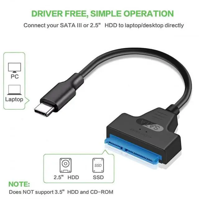 Alt view image 7 of 7 - AJMRTC USB 3.1 TypeC Male to SATA 22Pin Adapter Cable for 2.5 Inch SSD HDD, 2.5" SATA Hard Drive Converter Cord for Laptop Desktop External Disk Data Transfer