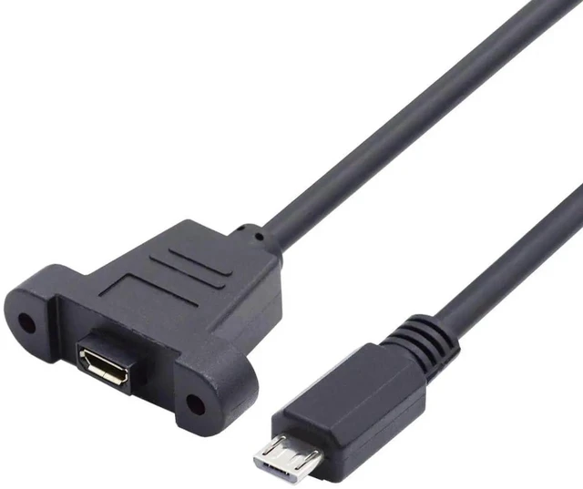 Main image of AJMRTC 50cm Micro USB 5Pin Male to Female Panel Mount Extension Cable with Screw Holes, PanelMount Micro USB 2.0 Cord for Cabinet Case Fixed Installation Data & Power Extension