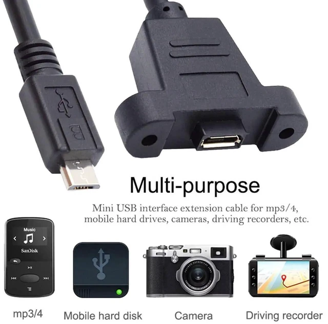 Alt view image 5 of 7 - AJMRTC 50cm Micro USB 5Pin Male to Female Panel Mount Extension Cable with Screw Holes, PanelMount Micro USB 2.0 Cord for Cabinet Case Fixed Installation Data & Power Extension