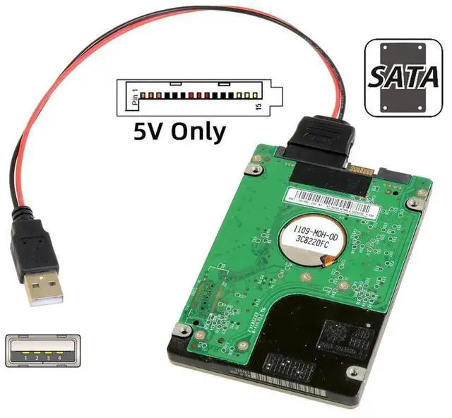 Alt view image 3 of 7 - AJMRTC Single USB 2.0 DC 5V to SATA 15Pin Power Cable, 5V 2A Max SATA Power Supply Cord for 2.5 Inch SATA HDD SSD Hard Disk Drive Power Supply Adapter Cable