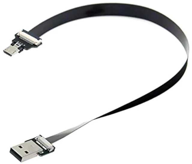 Main image of AJMRTC 50cm Flat Slim FPC USB 2.0 TypeA Male to Micro USB 5Pin Male Data Cable, UltraThin Flexible Ribbon Cord for FPV Drones, External Disk, Smartphone MicroUSB Device Data & Power Connection