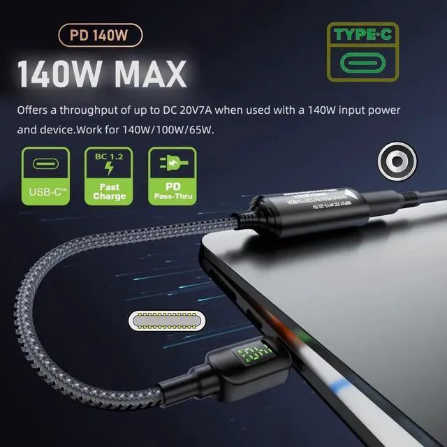 Alt view image 2 of 7 - AJMRTC DC 4.5x3.0mm Input to USBC Output Charging Cable with Smart LED Power Display, PD 20V/7A Fast Charging Converter Cord for Laptops, Smartphones, Tablets Power Supply Adapter Cable