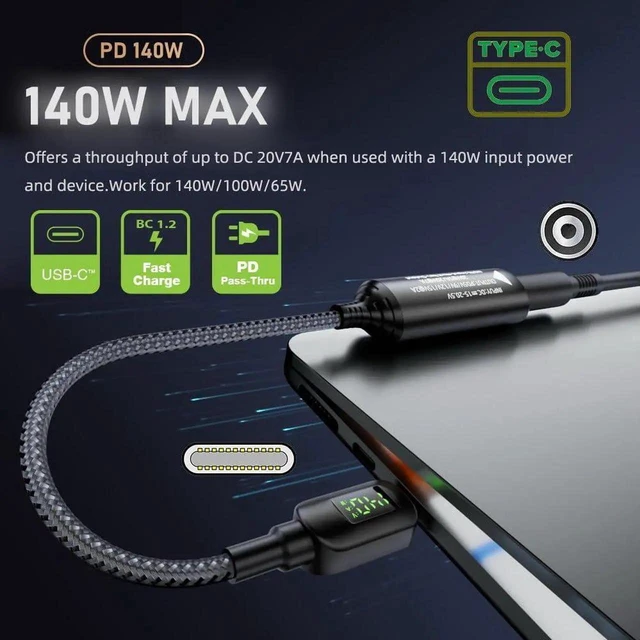 Alt view image 7 of 7 - AJMRTC DC 7.9x5.4mm Input to USBC Output Charging Cable with Smart LED Power Display, PD 20V/7A Fast Charger Converter Cord for Laptops, Smartphones, Tablets DC Power Supply Adapter Cable