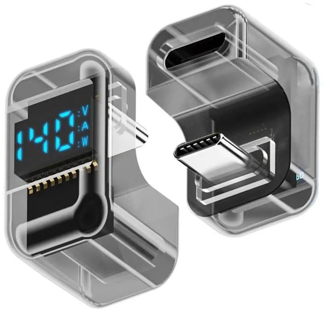 Main image of AJMRTC USB4.0 TypeC Male to Female Extension Adapter, Opposite UShape BackAngled with Smart LED Display, 40Gbps Data 140W PD Fast Charger, RealTime Current Voltage Monitor for Laptop, Tablet, USB