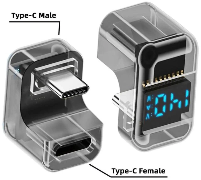 Alt view image 3 of 7 - AJMRTC USB4.0 TypeC Male to Female Extension Adapter, Opposite UShape BackAngled with Smart LED Display, 40Gbps Data 140W PD Fast Charger, RealTime Current Voltage Monitor for Laptop, Tablet, USB