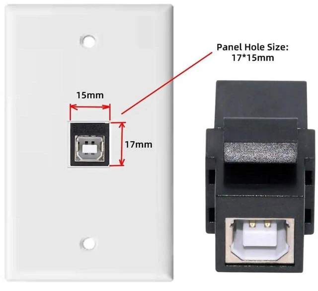 Alt view image 3 of 7 - AJMRTC USB2.0 TypeA Female to TypeB Female Keystone Jack Coupler Adapter, Wall Plate Panel Mount USB Coupler for USB Cable Extension, WallMount Insert for Office Home Network Panel Installation