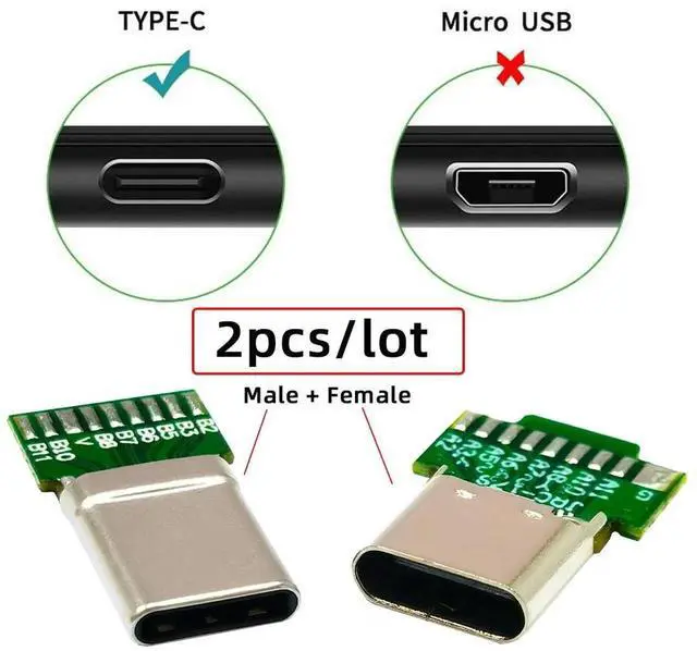 Alt view image 5 of 7 - AJMRTC 2Pcs/Lot DIY SolderType USB3.1 TypeC Male & Female Plug Socket Connector with PCB Board, Solderable USBC Breakout Module for Custom Cable Making, Electronic Repair & Prototype Projects