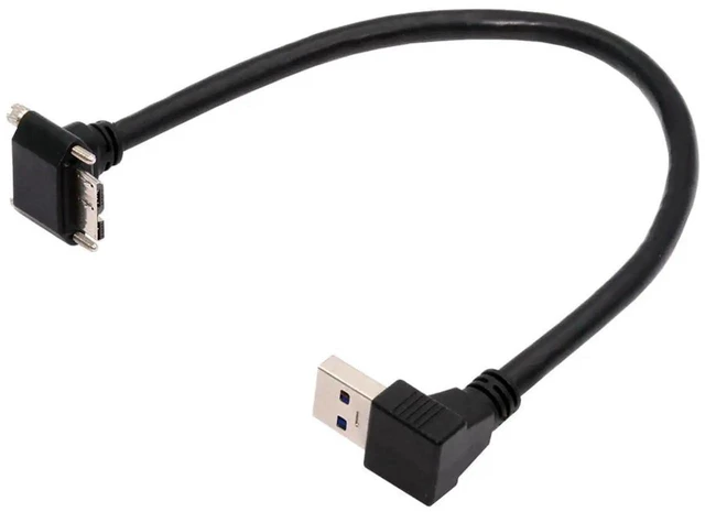 Main image of AJMRTC USB 3.0 A Male 90 Degree Down Angled to MicroB 3.0 Male Locking Screw Panel Mount Cable 25CM, 5Gbps SuperSpeed Data Cord for Industrial Camera, Machine Vision, External SSD