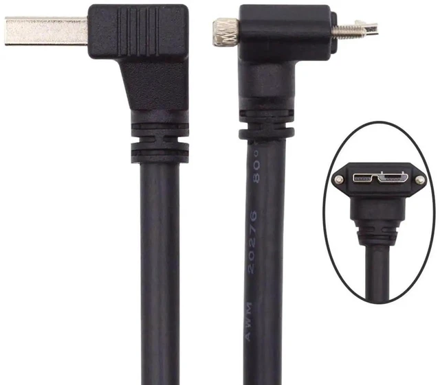 Alt view image 7 of 7 - AJMRTC USB 3.0 A Male 90 Degree Down Angled to MicroB 3.0 Male Locking Screw Panel Mount Cable 25CM, 5Gbps SuperSpeed Data Cord for Industrial Camera, Machine Vision, External SSD