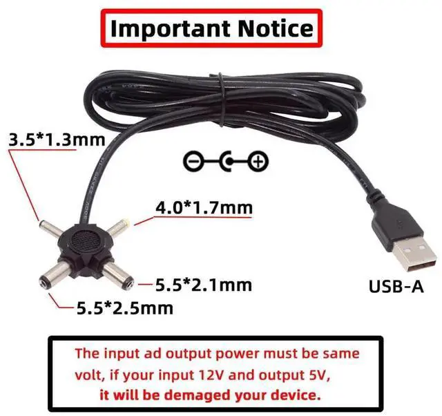 Alt view image 6 of 7 - AJMRTC USB 2.0 TypeA Male to 4in1 DC Power Charging Cable, MultiTip Barrel Connector Cord with 5.5x2.5mm,5.5x2.1mm,4.0x1.7mm,3.5x1.3mm Plugs for 5V Small Electronics, LED Strips & DIY Power Supply