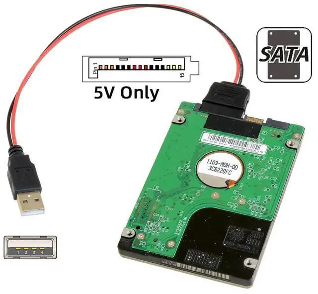 Alt view image 3 of 7 - AJMRTC USB 2.0 DC 5V to SATA 15Pin Power Cable, Max 5V 2A SATA Power Adapter Cord for 2.5Inch SATA HDD SSD Hard Disk Drive, Only for 2.5 Inch SATA Drives