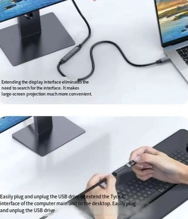 Alt view image 3 of 3 - AJMRTC 1M USBC Extension Cable, USB 3.2 Gen 2x2 20Gbps USBC Male to Female Extension Cord, Support 8K@60Hz Video Output & 240W PD Fast Charging for TypeC Laptops, Phones and Docking Stations