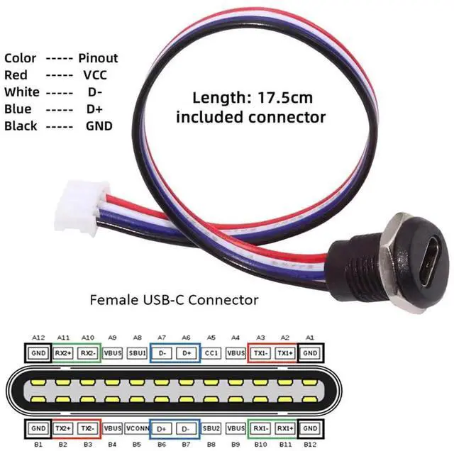 Alt view image 6 of 7 - AJMRTC 5Pcs/Set DIY OEM TypeC Female Socket to 4Pin Header Cable, 2.0mm Pitch Panel Mount TypeC Receptacle to 4Pin Header Wire for DC 5V Power and Data Transmission DIY Project