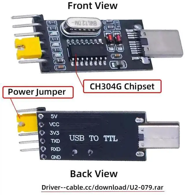 Alt view image 3 of 7 - AJMRTC USBC Male to TTL Serial Adapter Board, CH340G CH340 Chip 3.3V 5V Selectable Voltage Serial Converter Module, Replacement for PL2303, Without Housing for DIY Electronic Project