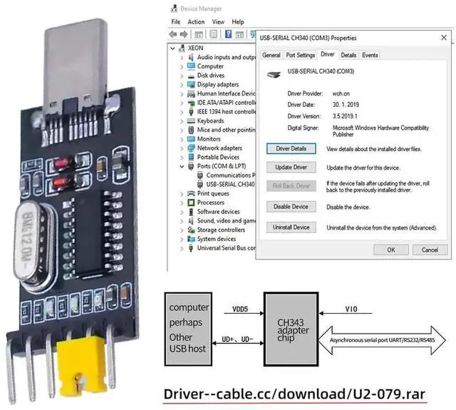 Alt view image 6 of 7 - AJMRTC USBC Male to TTL Serial Adapter Board, CH340G CH340 Chip 3.3V 5V Selectable Voltage Serial Converter Module, Replacement for PL2303, Without Housing for DIY Electronic Project