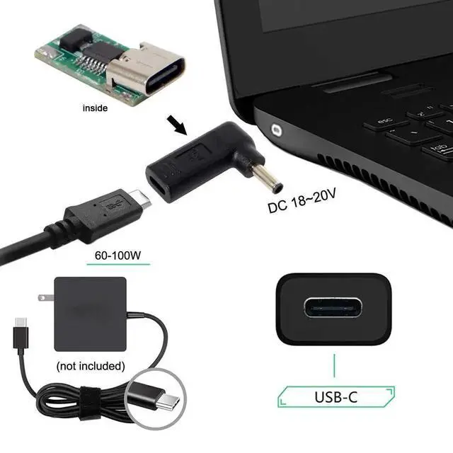 Alt view image 2 of 5 - AJMRTC 90 Degree Angled USBC to DC 4.5x3.0mm PD Emulator Trigger Adapter, USB 3.1 TypeC PD Trigger Converter for Laptop Power Supply, CenterPositive DC Barrel Plug