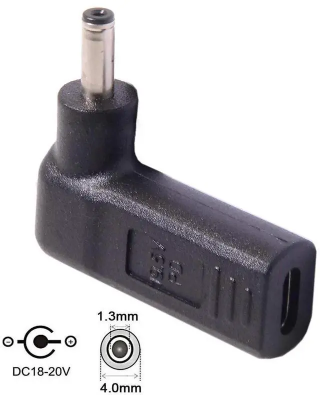 Alt view image 2 of 6 - AJMRTC 90 Degree Angled USBC to DC 19V PD Emulator Trigger Adapter, USB 3.1 TypeC Female to DC 4.0×1.3mm Male Barrel Power Converter for 19V DC Jack Laptops, CenterPositive Polarity